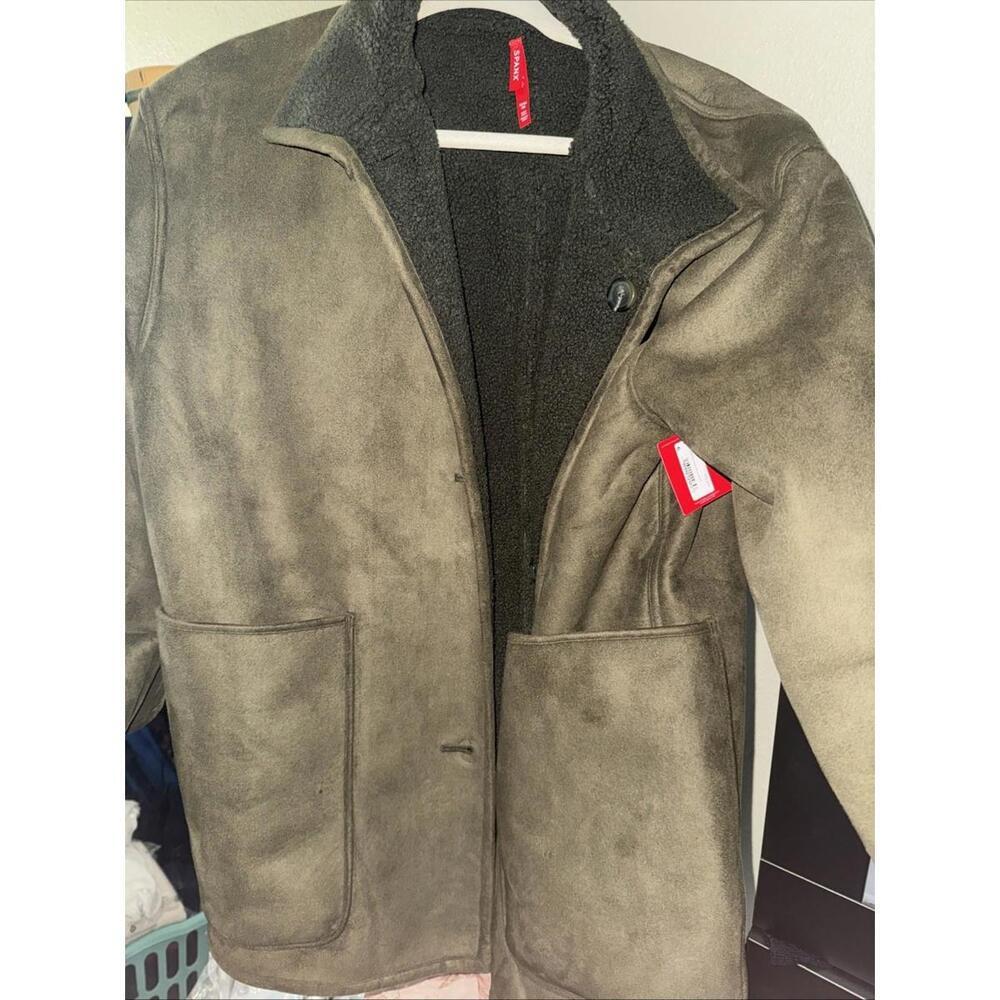Spanx Reversible Faux Suede Fleece Jacket UTILITY GREEN Sz M MSRP $228 - Picture 6 of 8